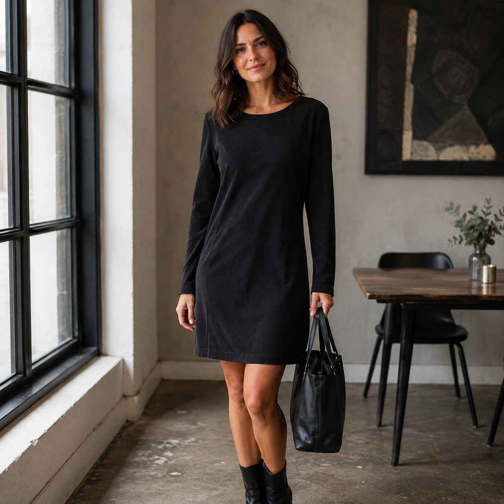 AG Adriano Goldschmied Black Silk Spandex Long Sleeve Sheath Dress‎ Size M